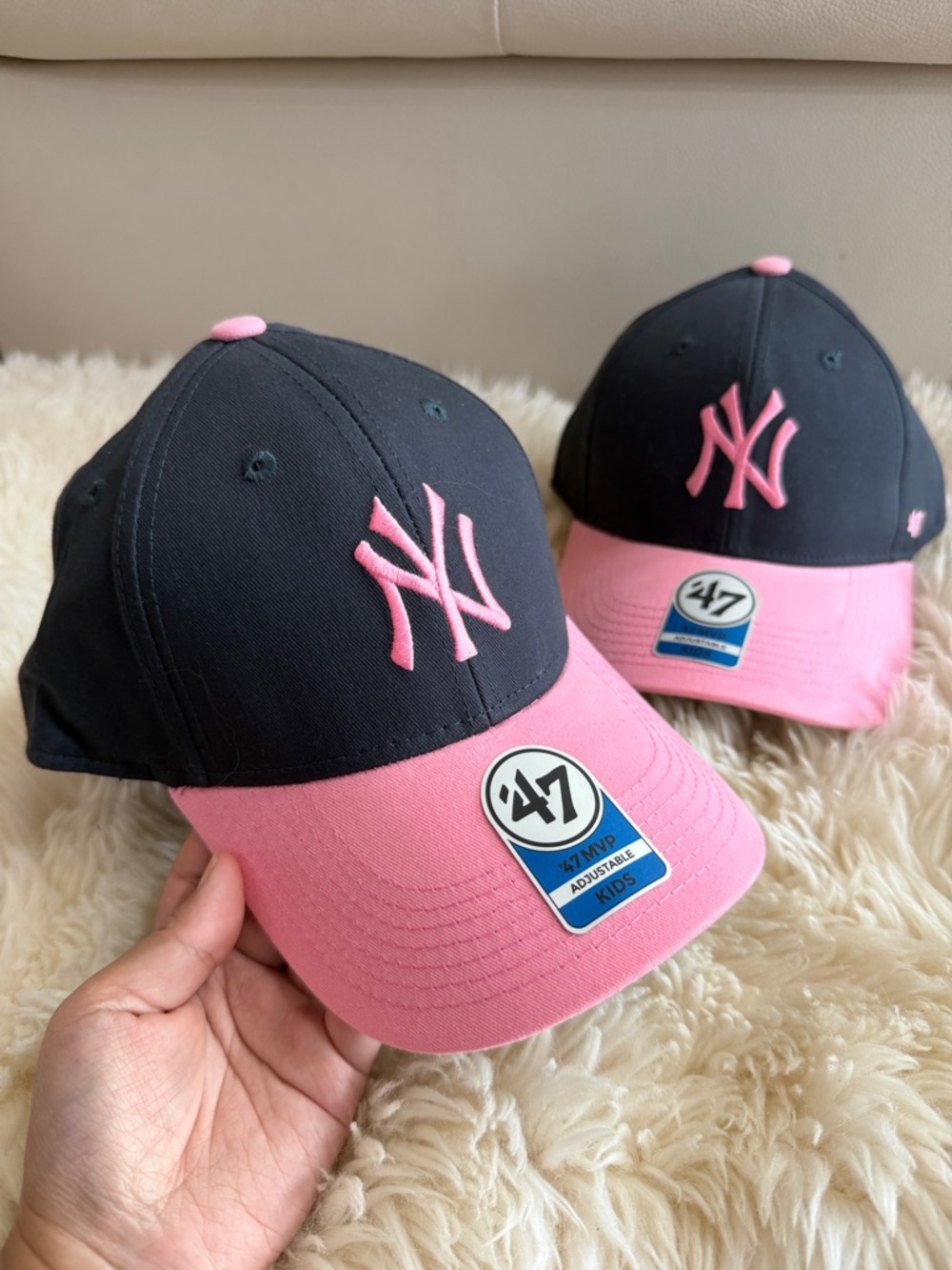 ‘47 BRAND toddler Yankees Two-Tone Black & Pink NY Logo Adjustable Baseball Cap